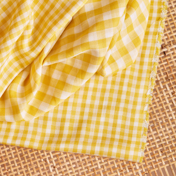Gingham Off-White Lemon Fabric