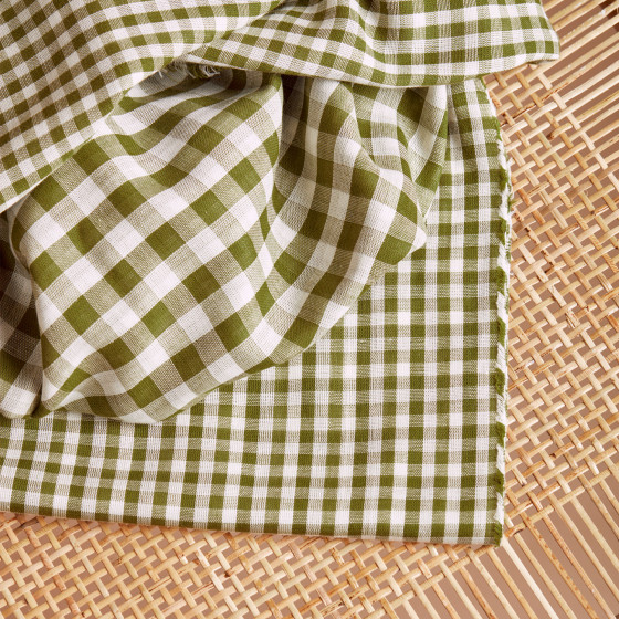 Gingham Off-White Matcha Leaf Fabric
