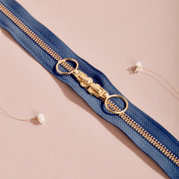 Zip Double Curseur Gold Cobalt - 40 cm